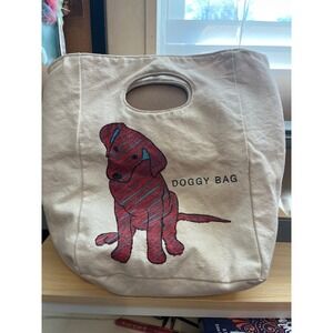Fluf Doggy Bag Cotton Canvas Lunch Tote Cream Red Dog Graphic Snap Handle